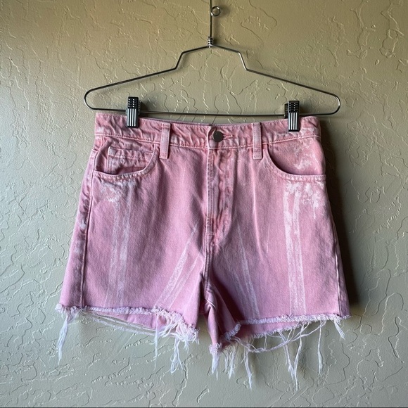 J BRAND 'jules' Paint Strokes Frayed Hem Denim Shorts In Pink - Picture 2 of 9
